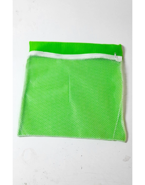 Yeşil - Fermuarlı - Hassas Çamaşır Terlik  Ayakkabı Yıkama Filesi Büyük Boy