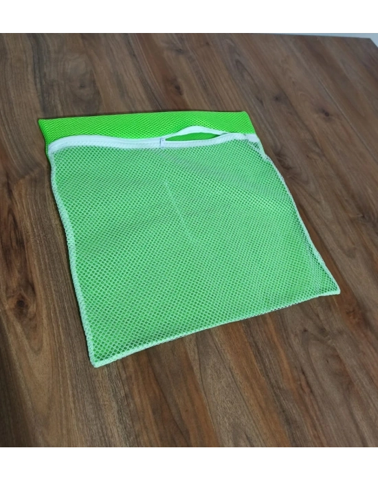 Yeşil - Fermuarlı - Hassas Çamaşır Terlik  Ayakkabı Yıkama Filesi Büyük Boy