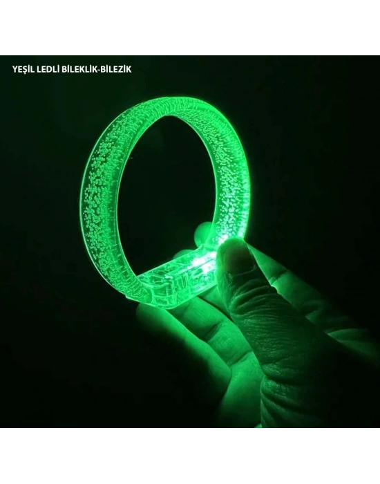 Yeşil Led Işıklı Baskı Yapılabilen Pilli Bileklik Bilezik 1,5 Cm Genişlik