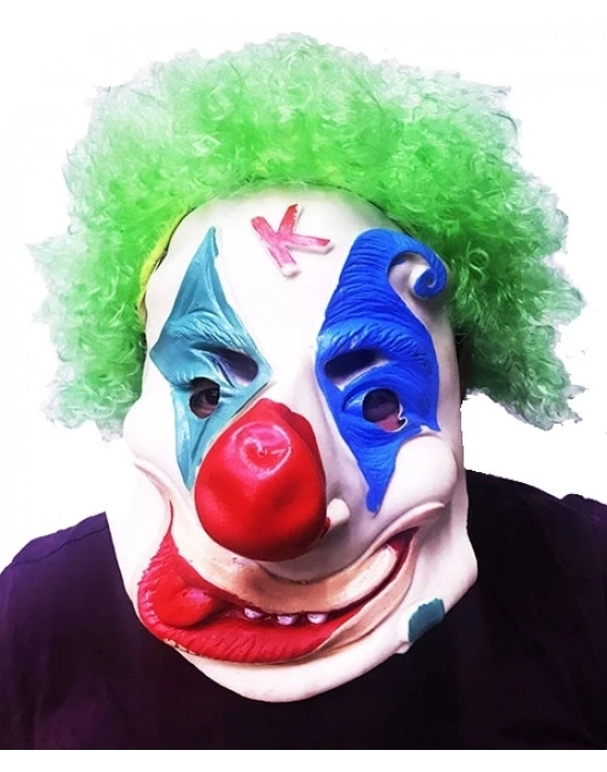 Yeşil Renk Afro Bonus Peruklu Palyaço Lateks Et Maske