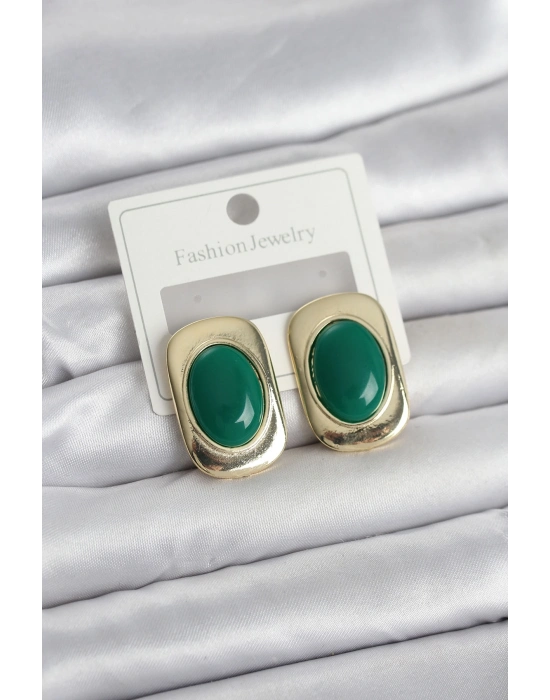 ® Yeşil Renk Kare Model Vintage Kadın Küpe