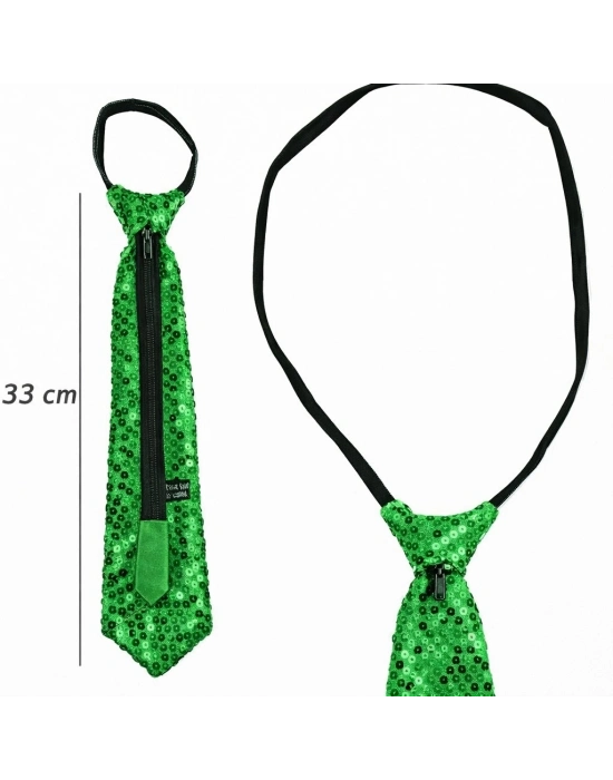 Yeşil Renk Pul Payetli Işıltılı Parti Kravatı 33 Cm