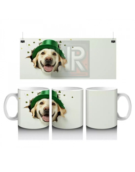 Yeşil Şapkalı Labrador Retriever Figürü - Baskılı kahve kupası