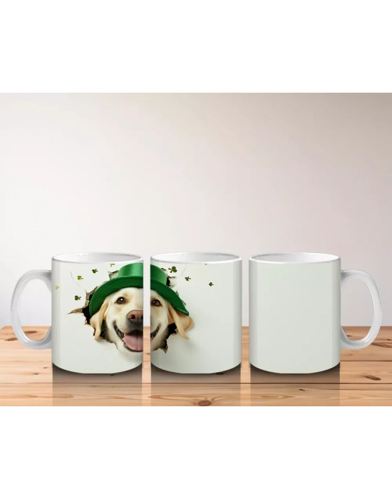 Yeşil Şapkalı Labrador Retriever Figürü - Baskılı kahve kupası