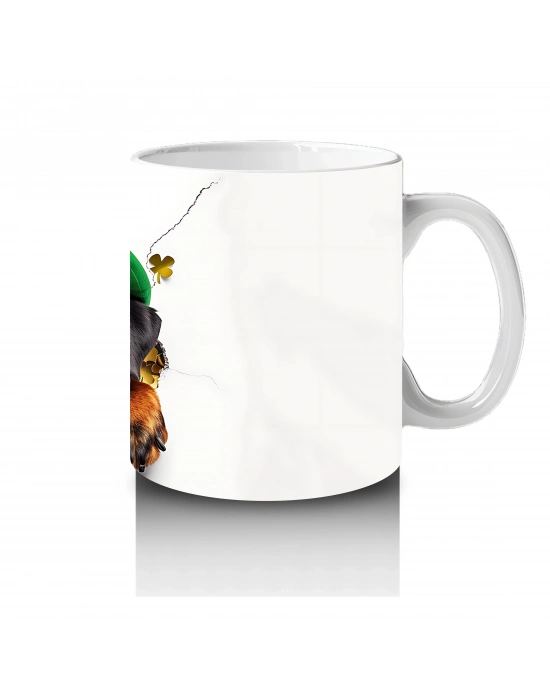 Yeşil Şapkalı Neşeli Köpek Maskot – Baskılı Kahve Kupası