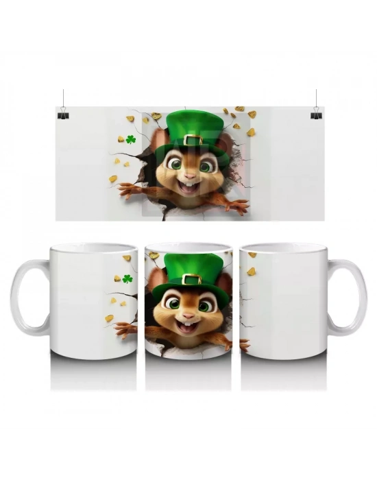 Yeşil Şapkalı Neşeli Sincap Karakteri – Baskılı Kahve Kupası