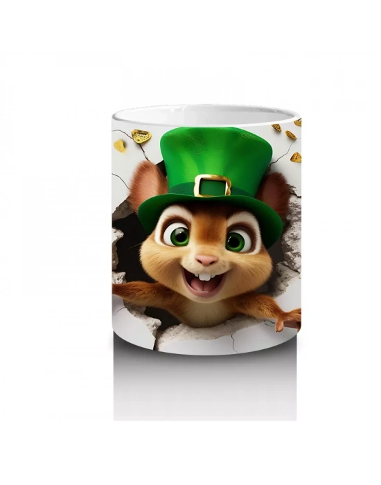 Yeşil Şapkalı Neşeli Sincap Karakteri – Baskılı Kahve Kupası