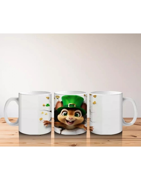 Yeşil Şapkalı Neşeli Sincap Karakteri – Baskılı Kahve Kupası
