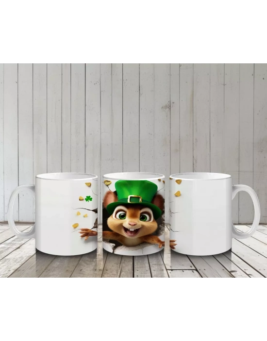 Yeşil Şapkalı Neşeli Sincap Karakteri – Baskılı Kahve Kupası