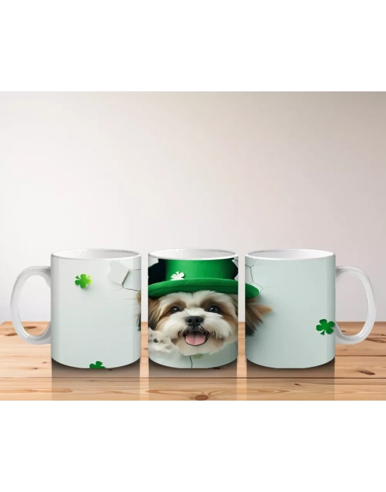 Yeşil Şapkalı St. Patrick’s Temalı Shih Tzu Köpek - Baskılı kahve kupası