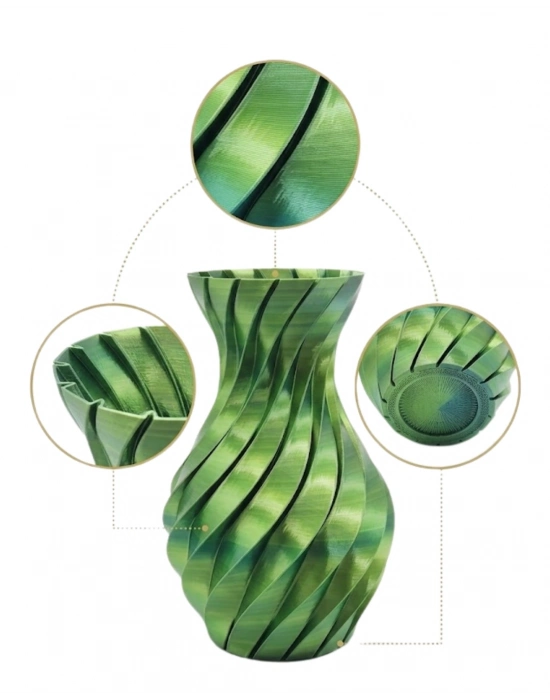 Yeşil Spiral 3D Baskı Vazo Estetik Modern Ev Ofis Dekoru