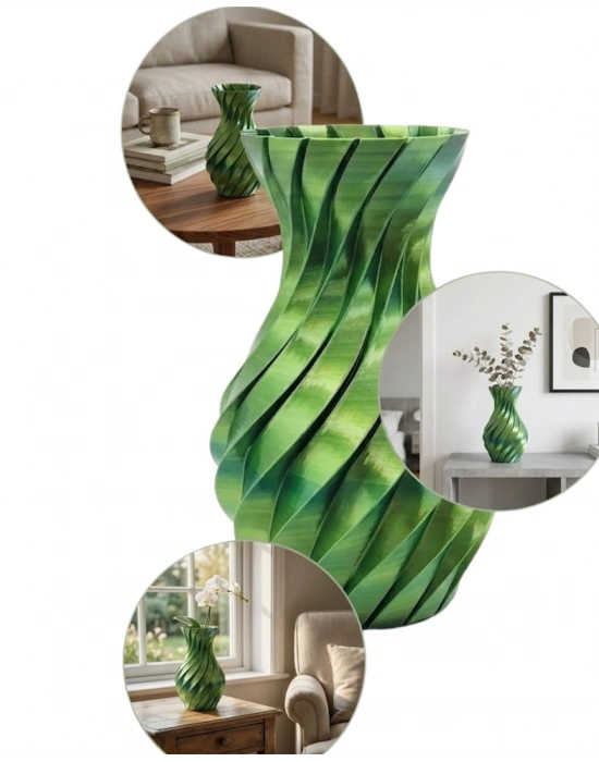 Yeşil Spiral 3D Baskı Vazo Estetik Modern Ev Ofis Dekoru
