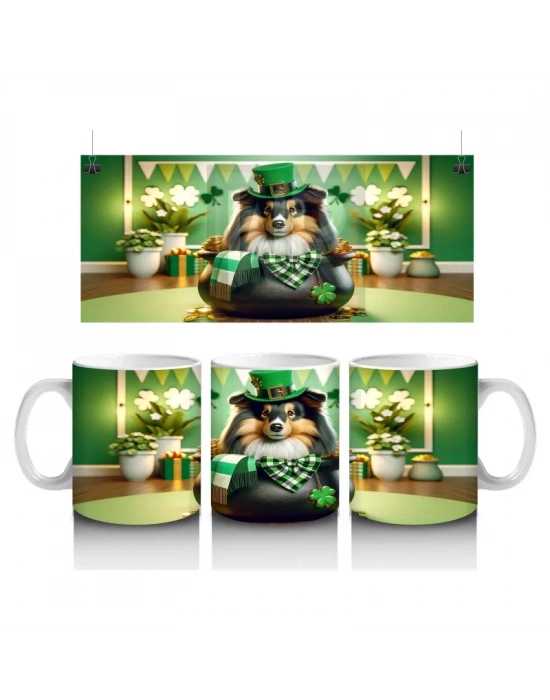Yeşil Temalı Masada Oturan Şapkalı Bulldog – Baskılı Kahve Kupası