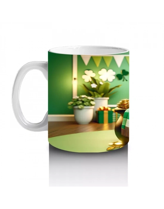 Yeşil Temalı Masada Oturan Şapkalı Bulldog – Baskılı Kahve Kupası