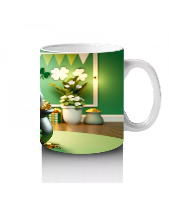 Yeşil Temalı Masada Oturan Şapkalı Bulldog – Baskılı Kahve Kupası