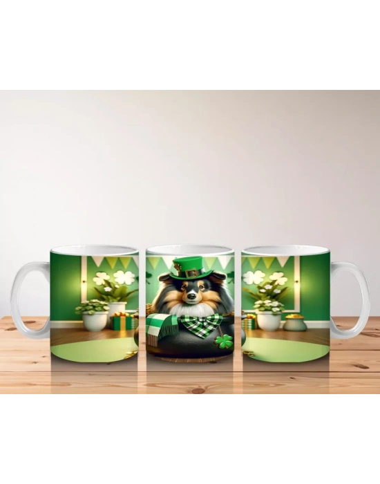 Yeşil Temalı Masada Oturan Şapkalı Bulldog – Baskılı Kahve Kupası
