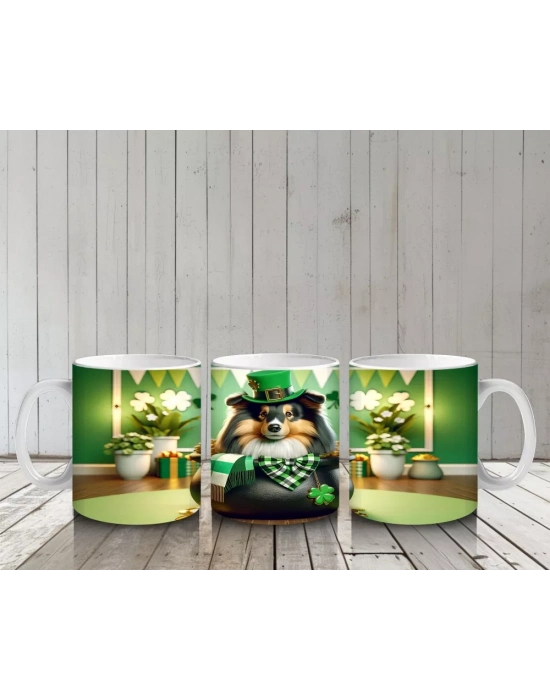 Yeşil Temalı Masada Oturan Şapkalı Bulldog – Baskılı Kahve Kupası