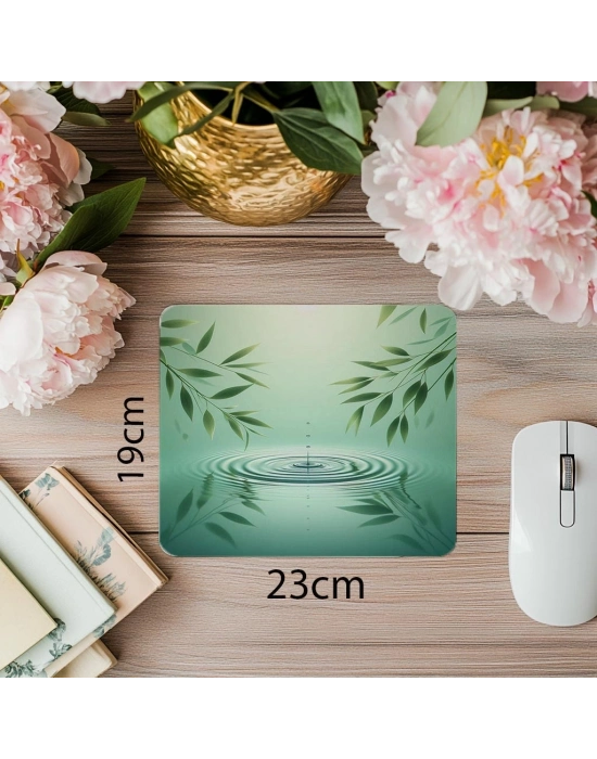 Yeşil Tonlarda Zen Doğa Mouse Pad - 19x23 cm 2 mm Dikdörtgen İthal Baskılı Mouse Pad