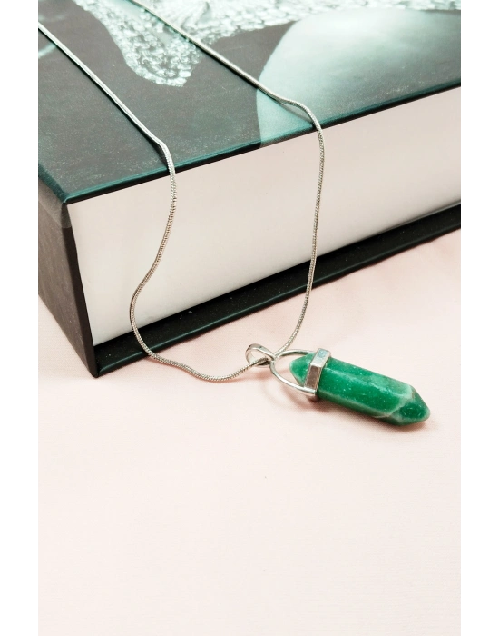 Yeşim Doğal Taşı Zincirli El Yapımı Tasarımlı Kolye Uç: 3,5 cm Zincir: 20 cm Kutulu