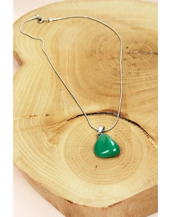 Yeşim Taşı Doğal Taşı Zincirli El Yapımı Kolye Uç: 2 cm Zincir: 20 cm Kutulu