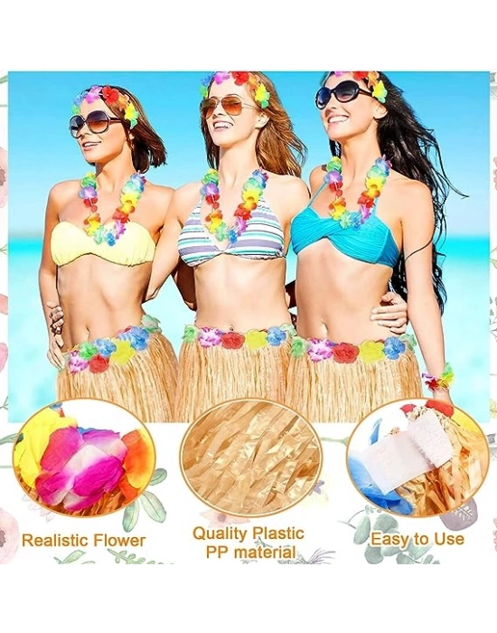 Yetişkin ve Çocuk Uyumlu Saman Renk Hawaii Etek 12 Adet