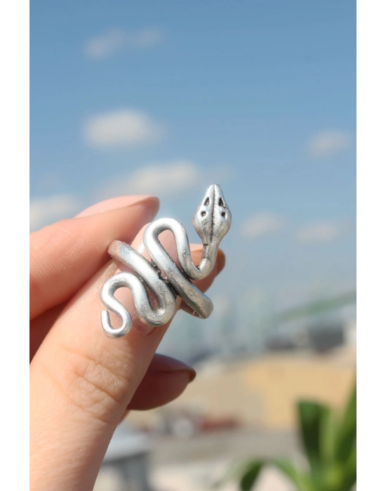 ® Yılan Figürlü Metal Ayarlamalı Antik Yüzük