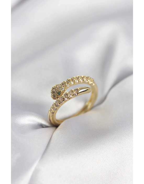 ® Yılan Model Gold Renk Zirkon Taşlı Kadın Yüzük