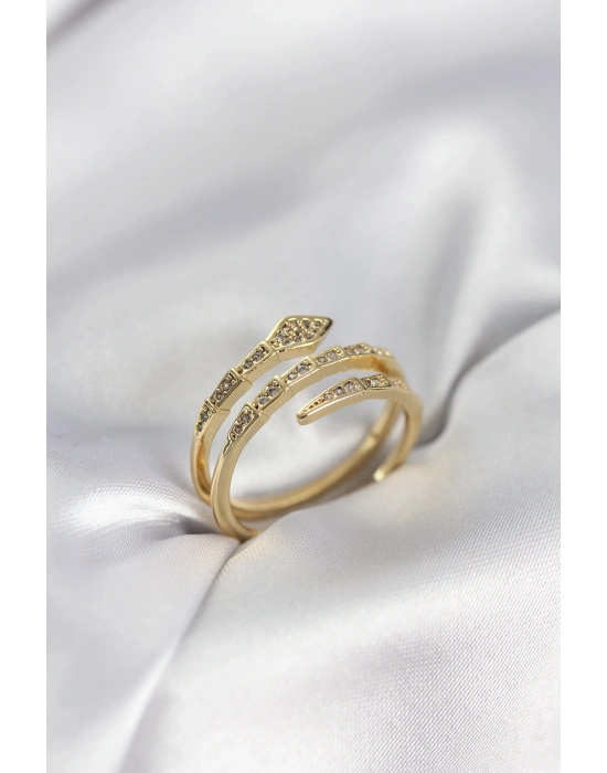 ® Yılan Model Gold Renk Zirkon Taşlı Kadın Yüzük
