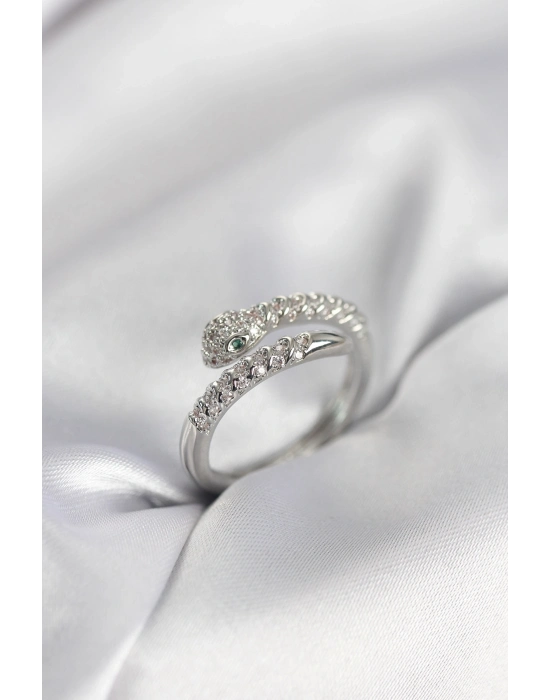 ® Yılan Model Gümüş Renk Zirkon Taşlı Kadın Yüzük