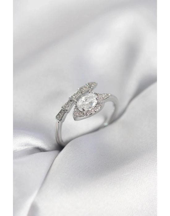 ® Yılan Model Gümüş Renk Zirkon Taşlı Kadın Yüzük