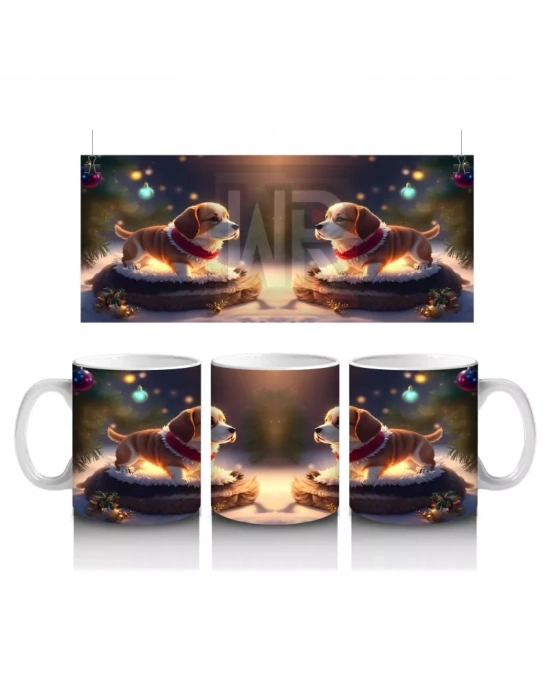 Yılbaşı Işıkları Arasında Şirin Köpekler – Baskılı Kahve Kupası