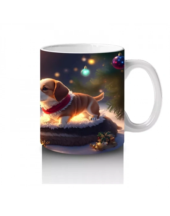 Yılbaşı Işıkları Arasında Şirin Köpekler – Baskılı Kahve Kupası