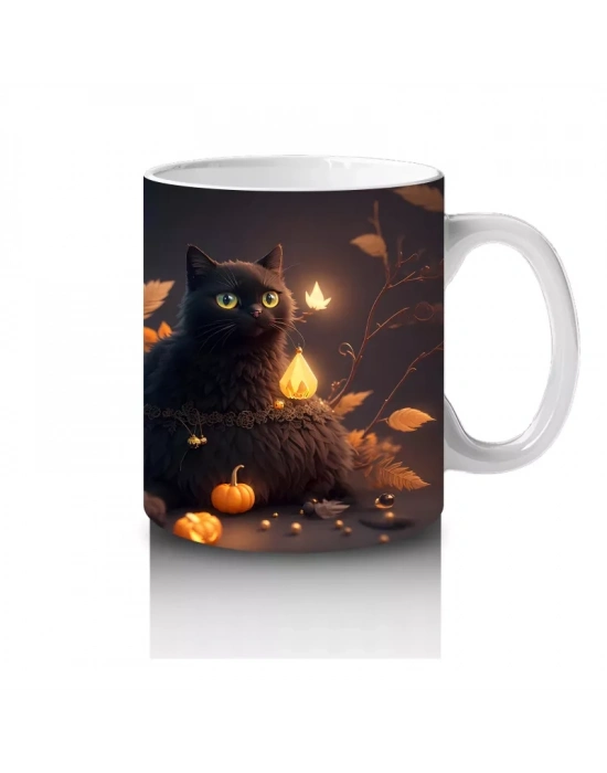 Yılbaşı Işıkları Arasında Siyah Kediler – Baskılı Kahve Kupası