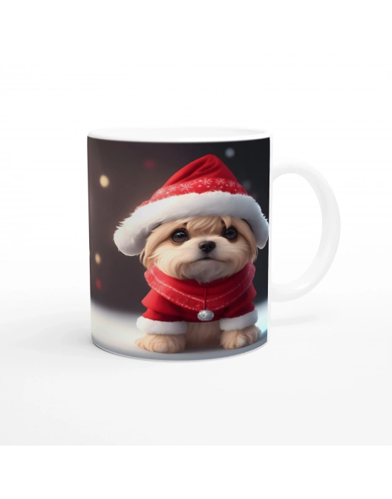 Yılbaşı Kostümlü Sevimli Köpekçik Baskılı Kupa Bardak