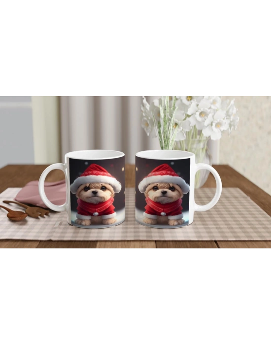 Yılbaşı Kostümlü Sevimli Köpekçik Baskılı Kupa Bardak