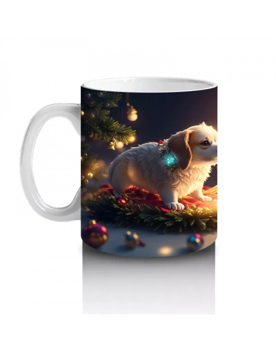 Yılbaşı Masasında Sevimli Köpekler – Baskılı Kahve Kupası