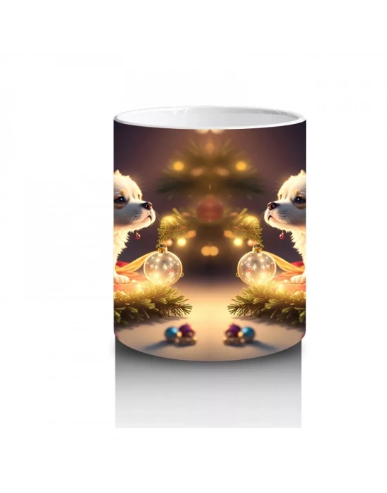 Yılbaşı Masasında Sevimli Köpekler – Baskılı Kahve Kupası