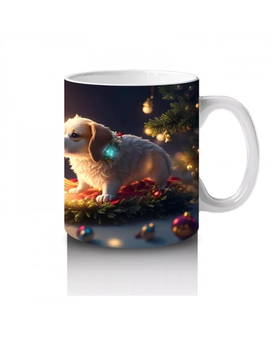 Yılbaşı Masasında Sevimli Köpekler – Baskılı Kahve Kupası