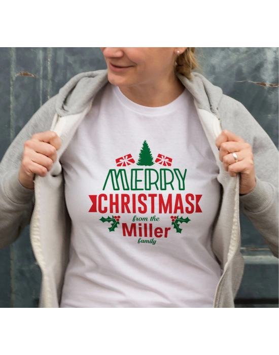 Yılbaşı Merry Christmas Miller Baskılı Oversize Bisiklet Yaka T-shirt - Beyaz