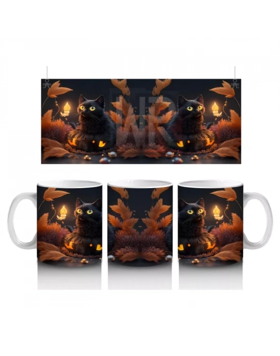 Yılbaşı Süslemeleriyle Işıklı Kediler – Baskılı Kahve Kupası