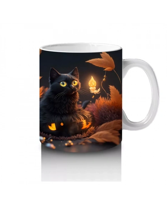 Yılbaşı Süslemeleriyle Işıklı Kediler – Baskılı Kahve Kupası