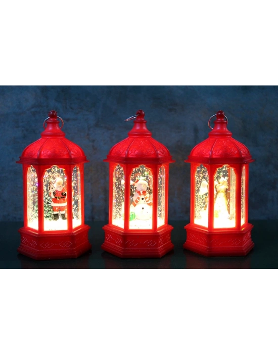 Yılbaşı Temalı Işıklı Kar Küresi Kırmızı Tasarım