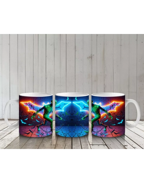 Yıldırım Efektli Dans Eden Cadı Figürlü Renkli Cadılar Bayramı Baskılı Kupa Bardak