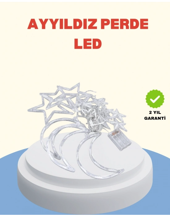 Yıldız Ay Tasarımlı Prizli Perde LED Işık İç Mekan Dekoru