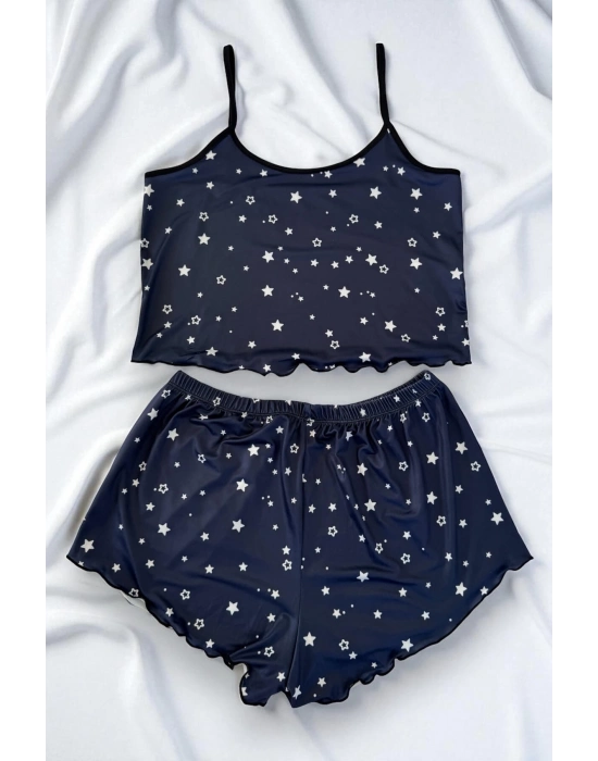 Yıldız Desenli Lacivert Şortlu Pijama Takımı