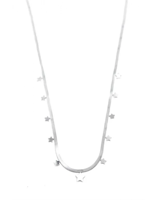 Yıldız Ezme Zincir Kolye - 45cm - Gümüş