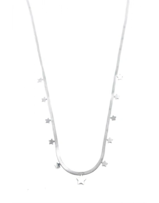 Yıldız Ezme Zincir Kolye - 45cm - Gümüş