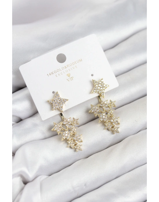 Yıldız Model Gold Renk Zirkon Taşlı Küpe