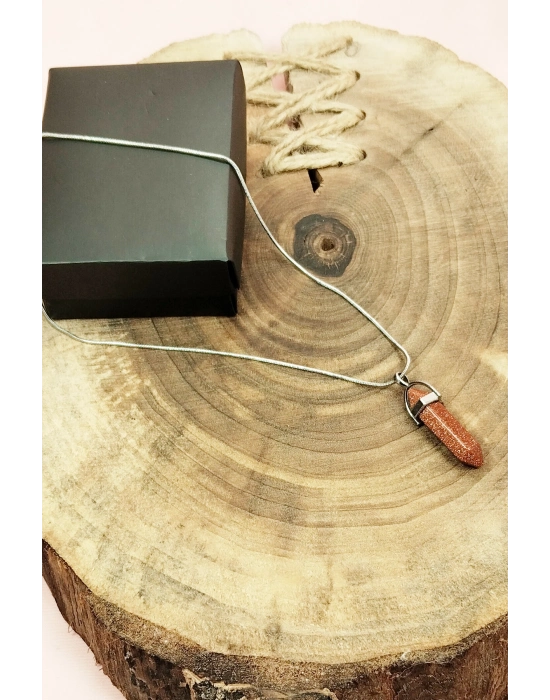 Yıldız Taşı Doğal Taşı Zincirli El Yapımı Tasarımlı Kolye Uç: 3,5 cm Zincir: 20 cm Kutulu