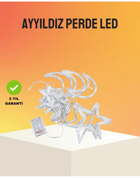 Yıldız ve Ay Figürlü Prizli Perde LED Işık Romantik Ortam Aydınlatması